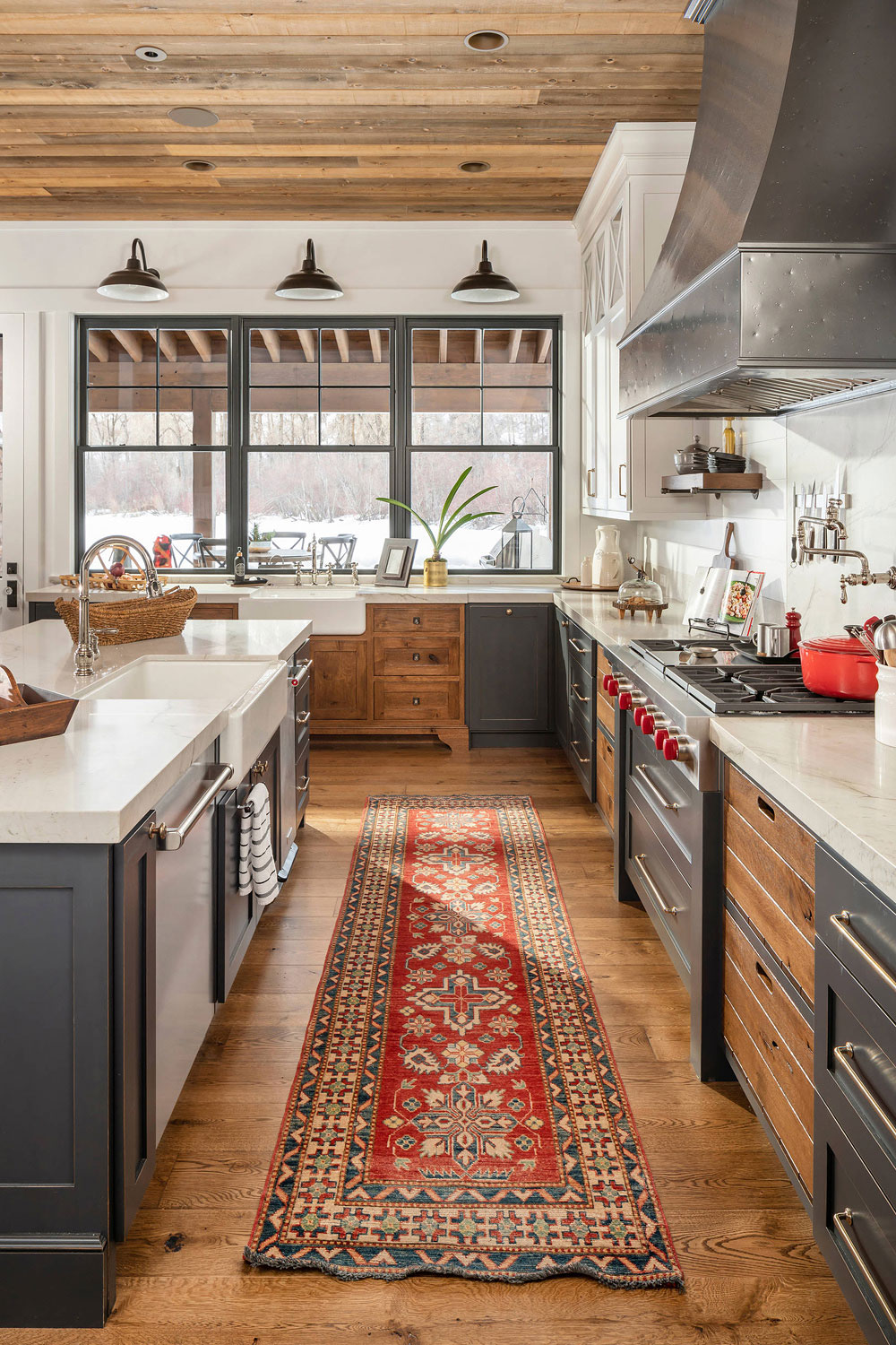 dark gray and wood kitchen