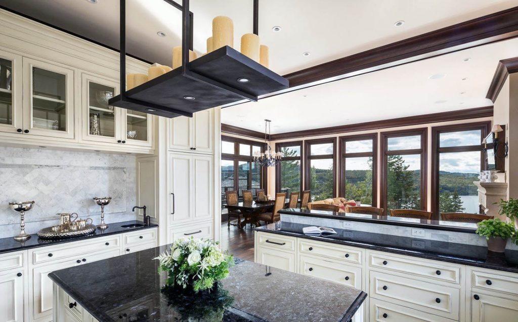cream cabinets with black handles