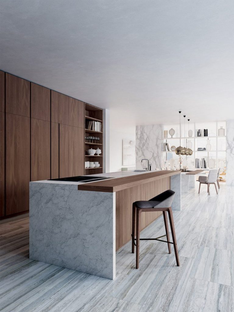 Walnut and Marble Kitchen