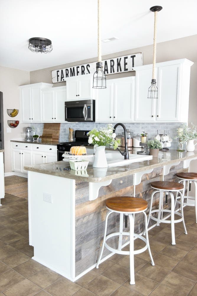 Sign above kitchen cabinets