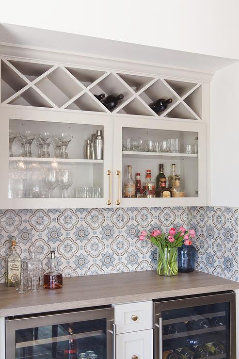 wine rack above bar nook