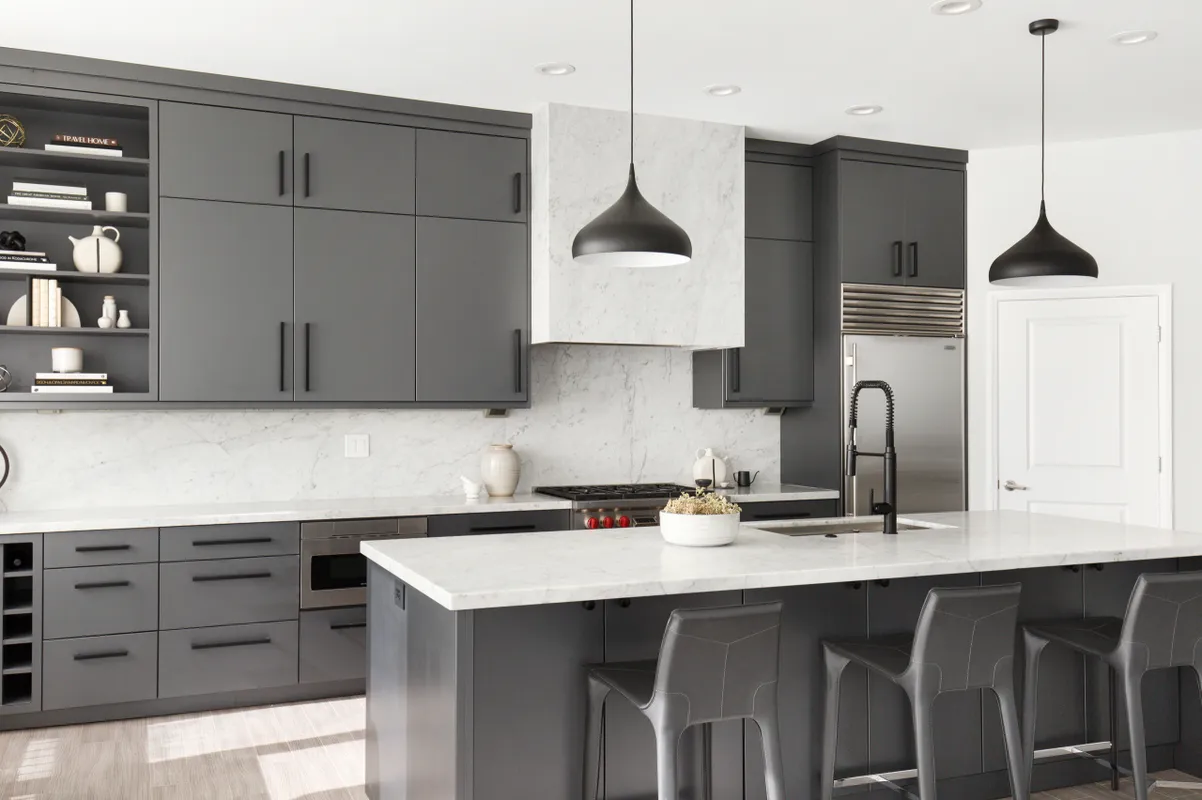 grey and white kitchen